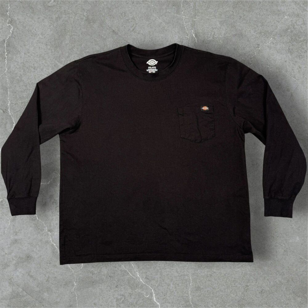 Men's Dickies Long Sleeve Black Pocket Chest Logo Cotton T Shirt - 2XL